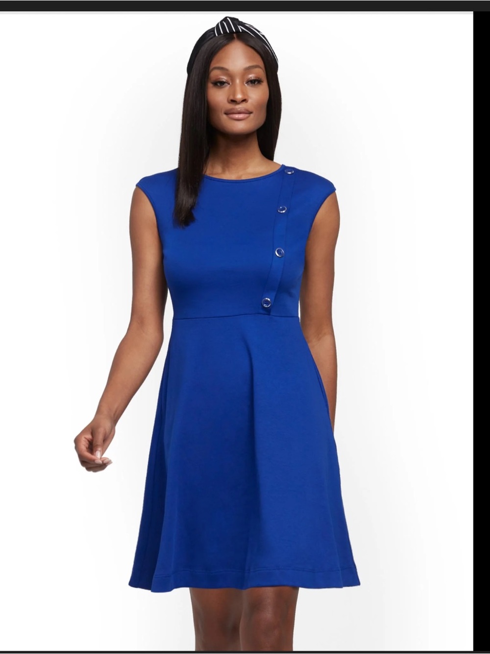 New York & Company light Blue Button-Accent Fit & Flare  Dress
